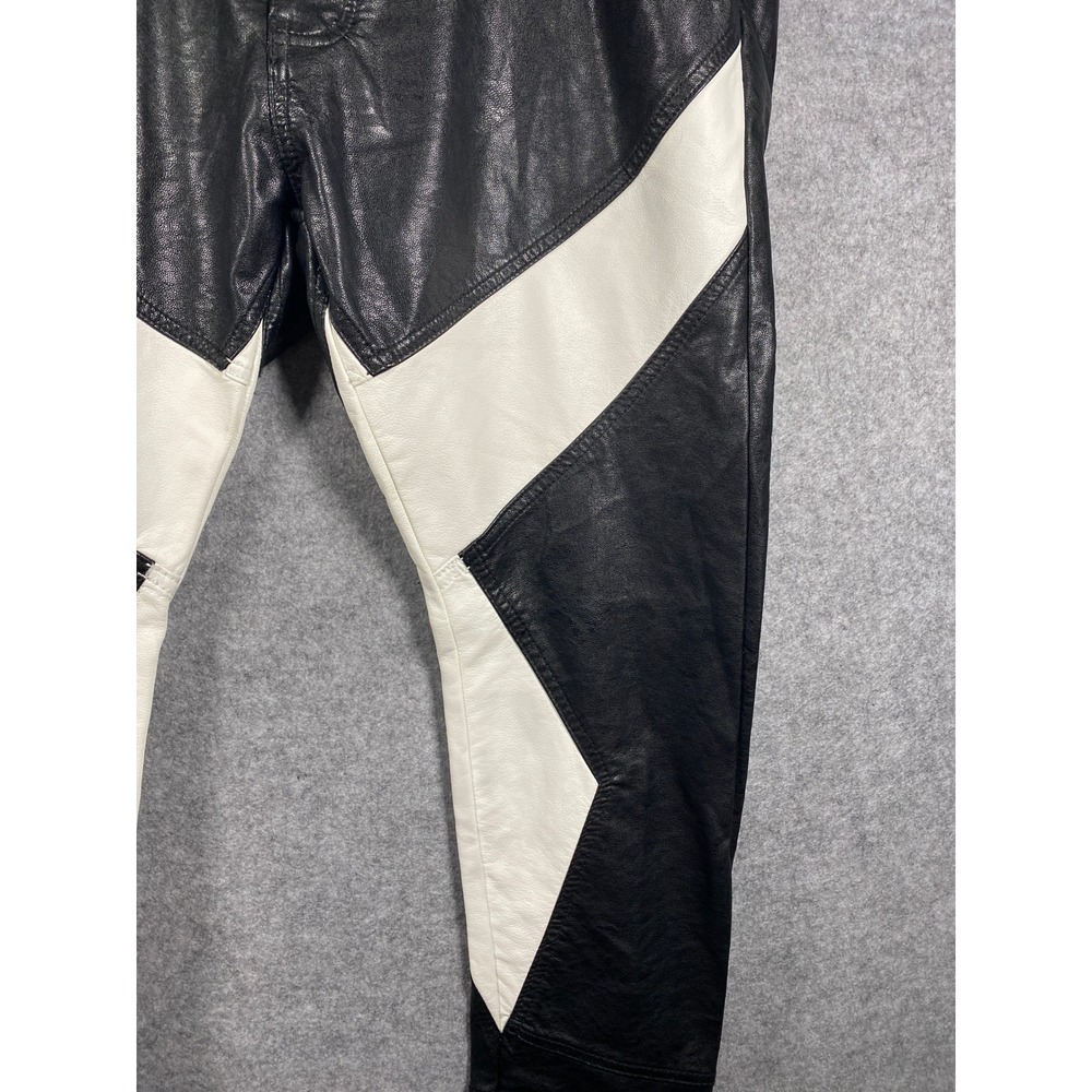 MNML Mens Black White Faux Leather Colorblock Tapered Pants Size 38 Streetwear - Picture 2 of 10